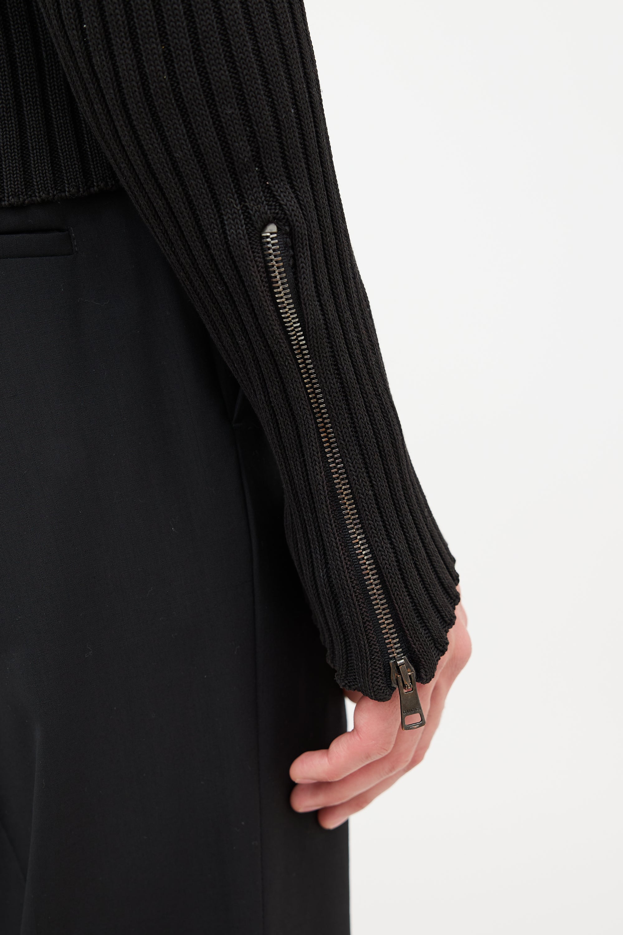 Gucci Ribbed Zip Up Sweater