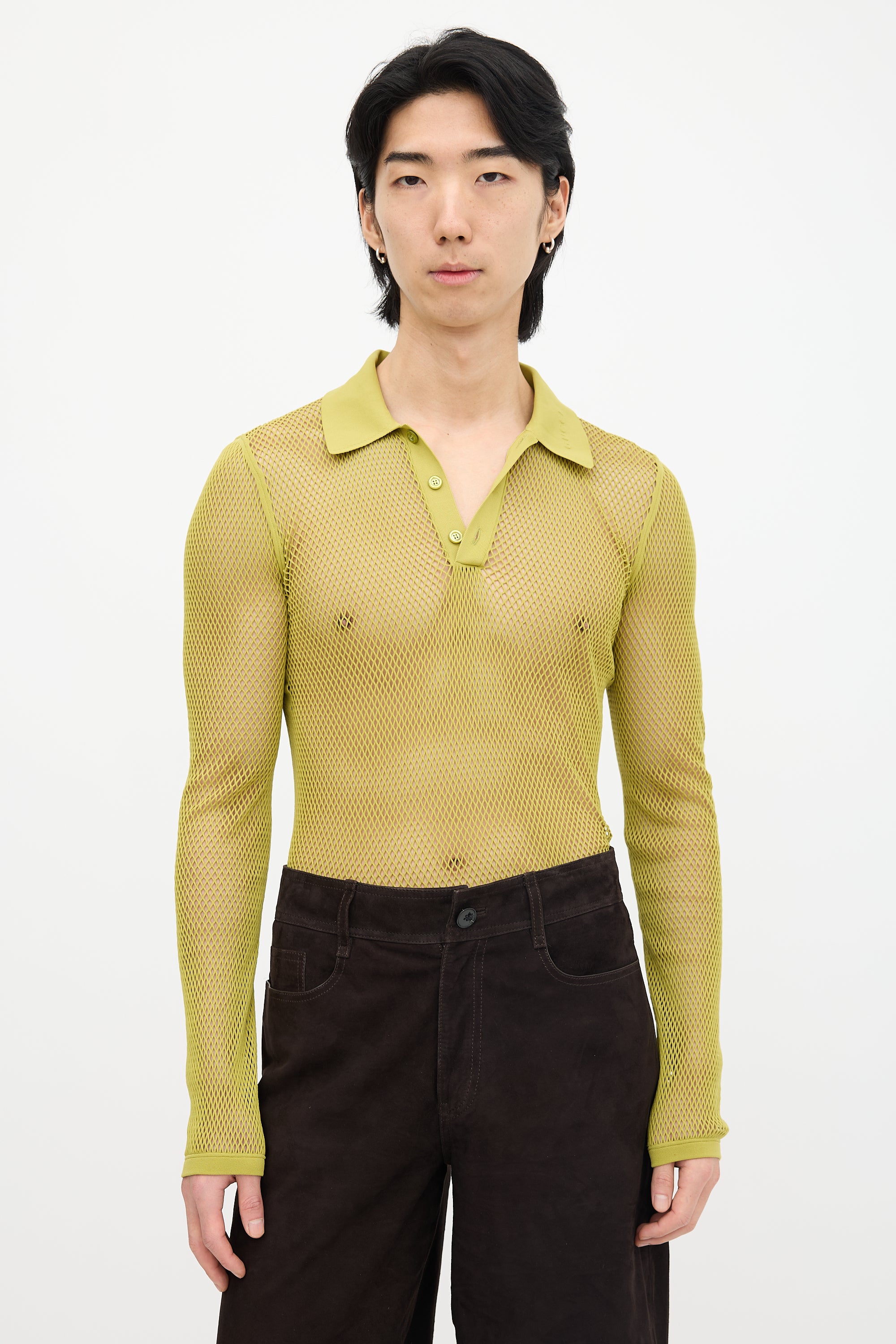 Gucci SS 2025 Embossed Logo Mesh Top