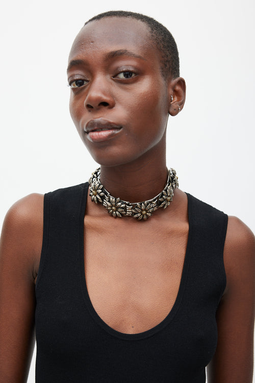 Silver & Gold Floral GG Choker
