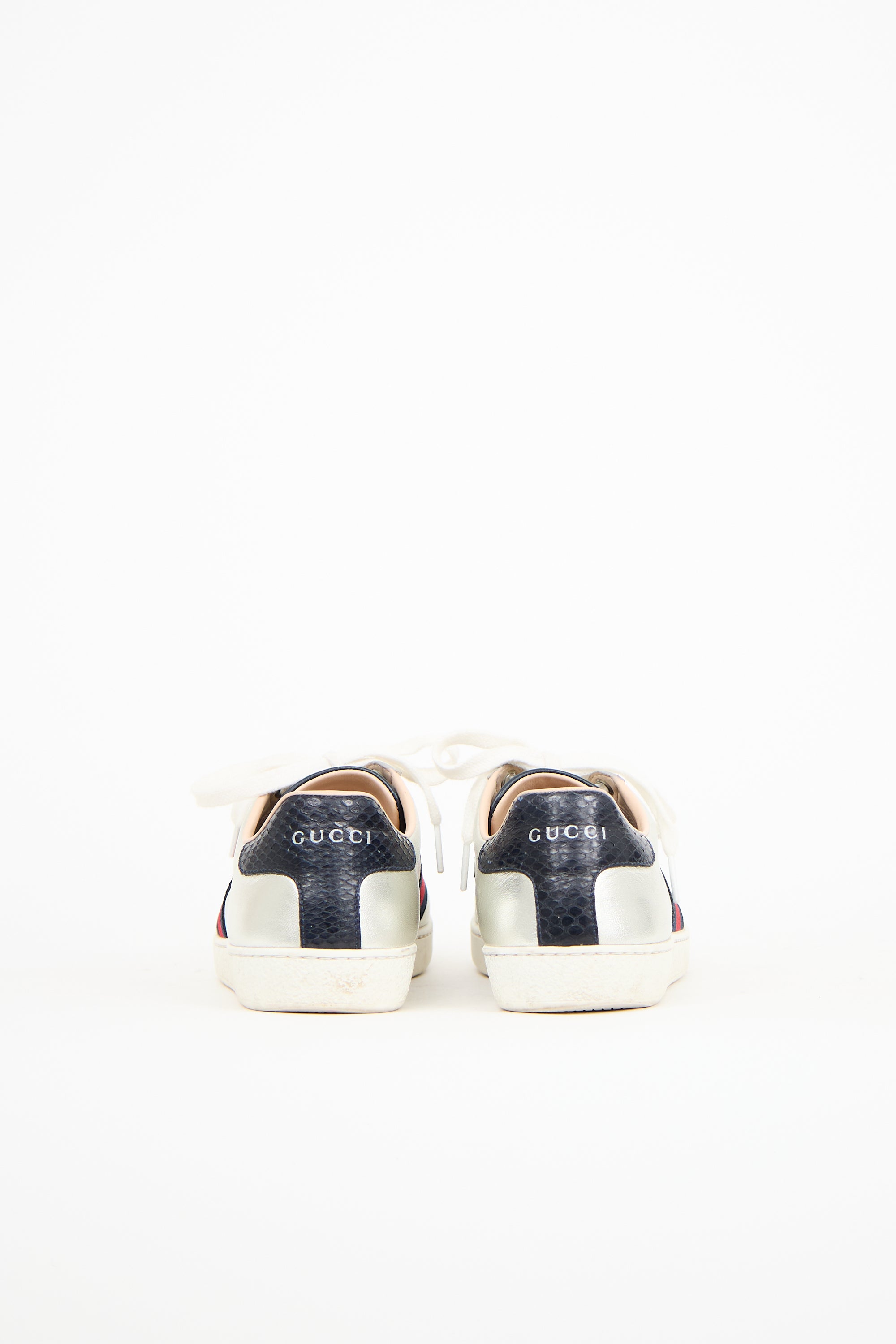 Gucci Silver Leather Ace Sneaker