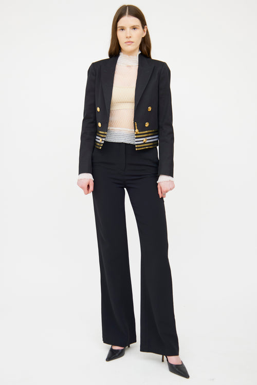 Gucci Black & Gold Stripe Cropped Blazer