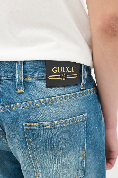 Gucci Stone Wash Logo Patch Flared Jeans