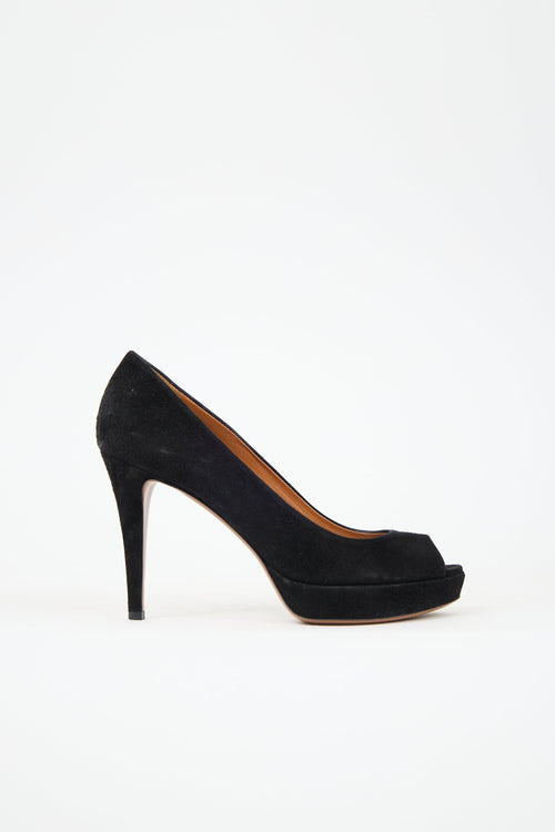 Gucci Suede Peep Toe Pump