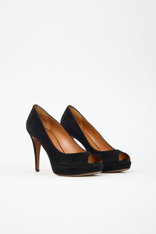 Gucci Suede Peep Toe Pump
