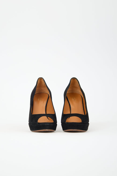 Gucci Suede Peep Toe Pump