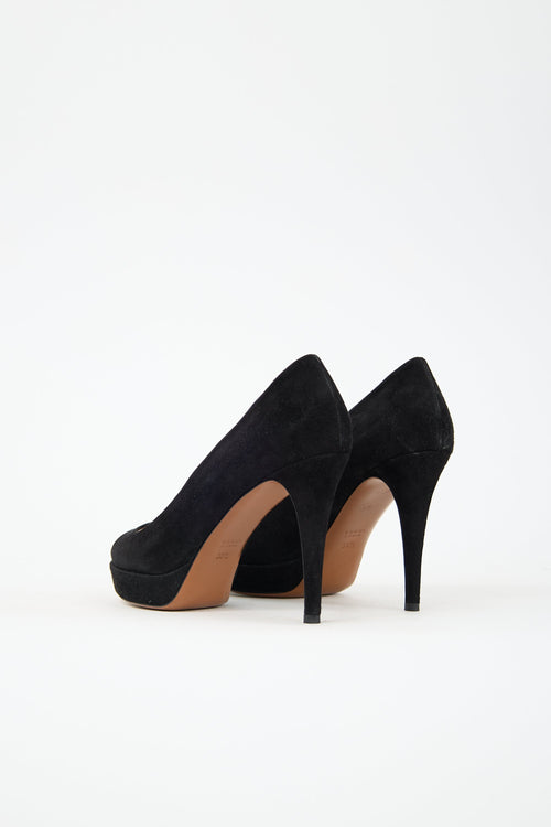 Gucci Suede Peep Toe Pump
