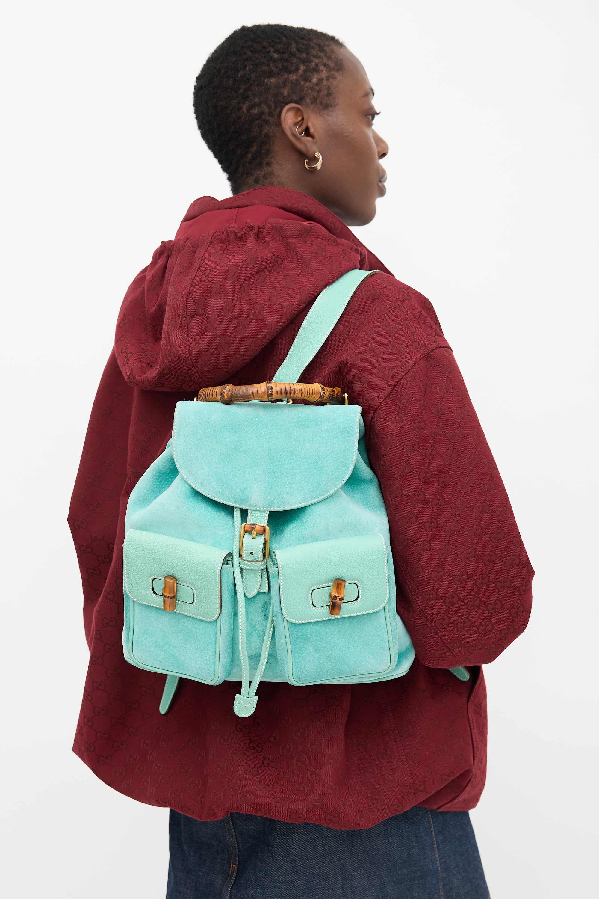 Gucci Vintage Suede Bamboo Backpack