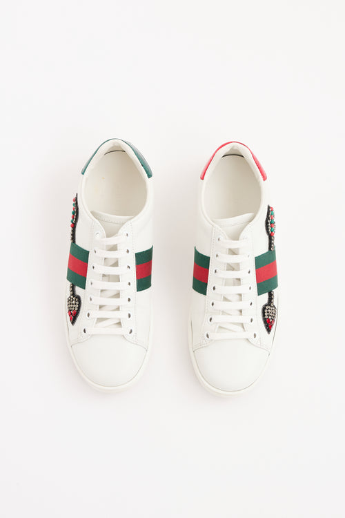 Gucci White & Green Multi Jeweled Arrow Sneaker