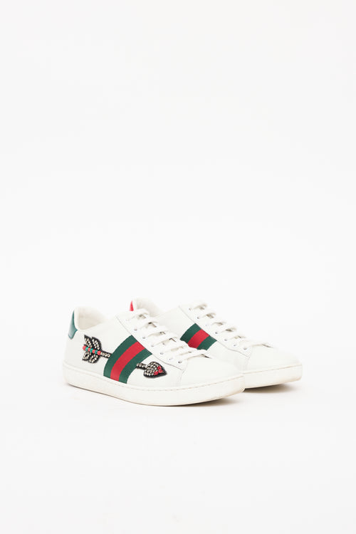 Gucci White & Green Multi Jeweled Arrow Sneaker
