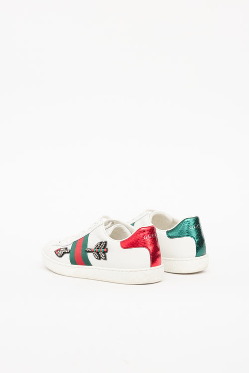 Gucci White & Green Multi Jeweled Arrow Sneaker