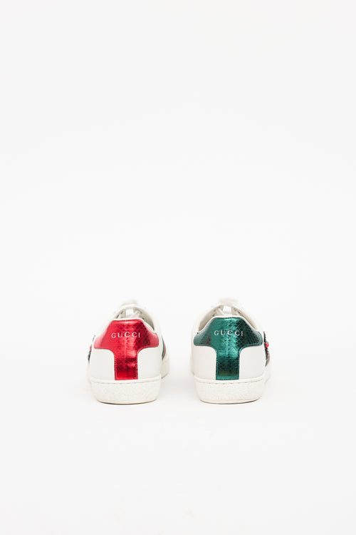 Gucci White & Green Multi Jeweled Arrow Sneaker
