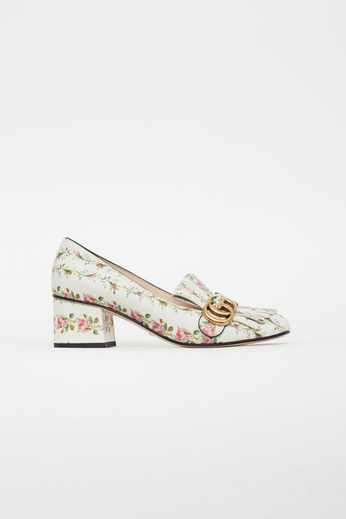 Gucci White & Pink Leather Floral Loafer