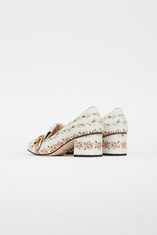 Gucci White & Pink Leather Floral Loafer