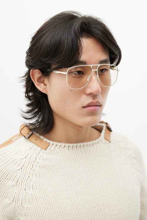 Gucci White & Gold GG0336S Aviator Sunglasses