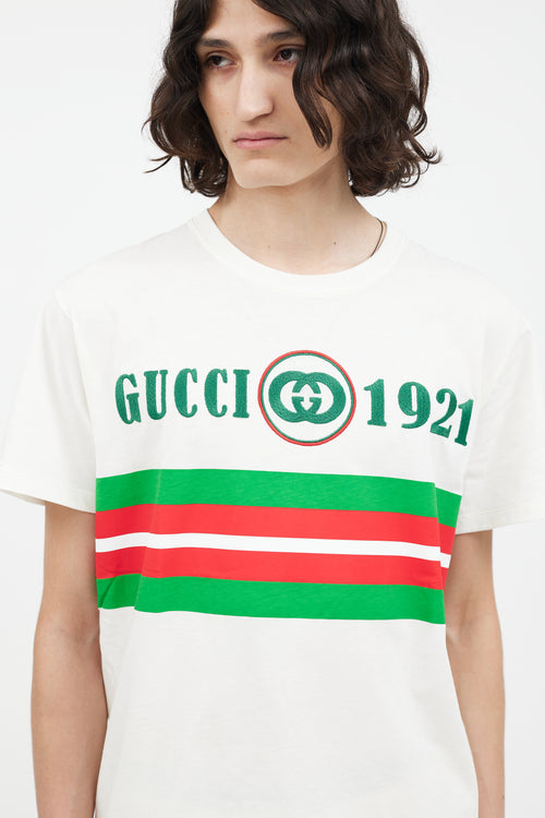 Gucci White & Green Embroidered GG Logo T-Shirt