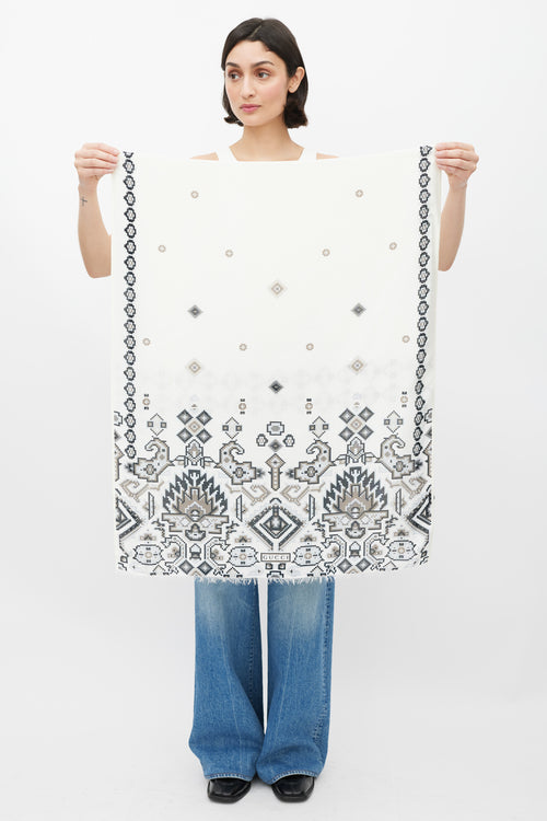 Gucci White & Grey Pixel Printed Silk Scarf
