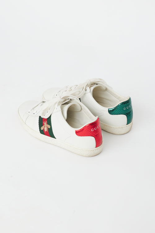 Gucci White & Multi Leather Bee Ace Sneaker