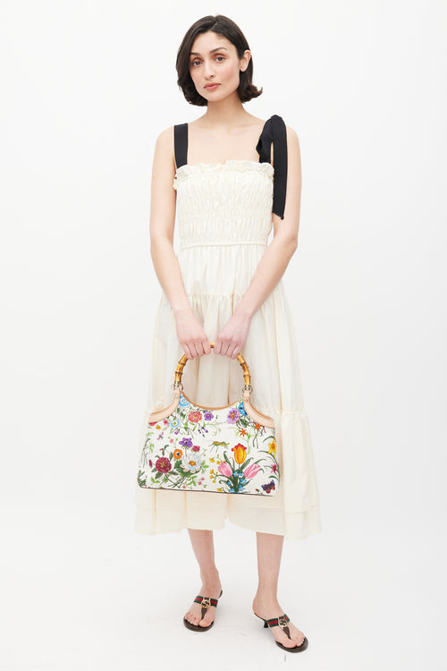 Gucci White & Multicolour Diana Floral Bamboo Handle Bag