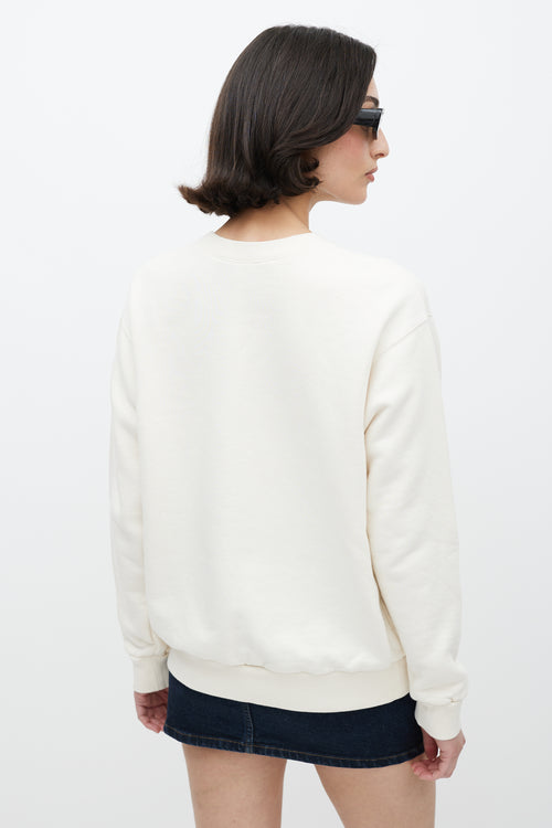 Gucci White & Multicolour Embroidered Logo Crewneck Sweater