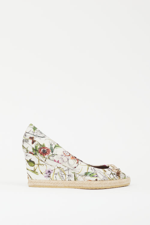 Gucci White & Multicolour Floral Canvas Wedge Heel