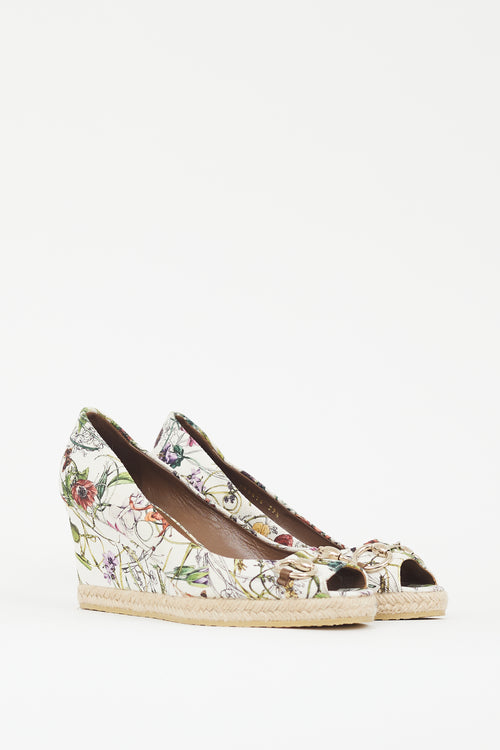 Gucci White & Multicolour Floral Canvas Wedge Heel