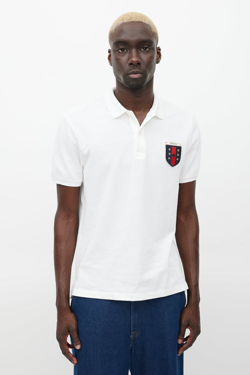 Gucci White & Multicolour Patch Polo