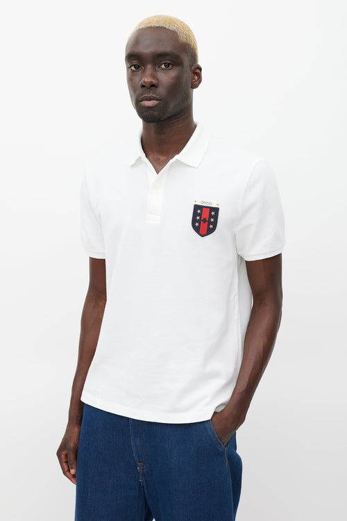 Gucci White & Multicolour Patch Polo