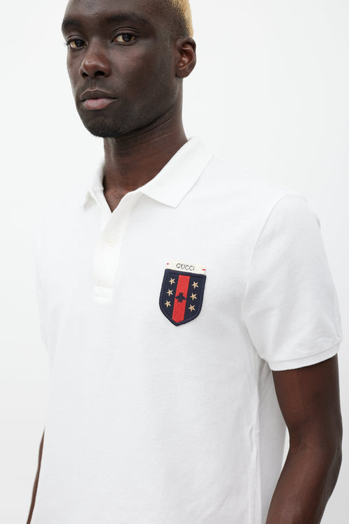 Gucci White & Multicolour Patch Polo