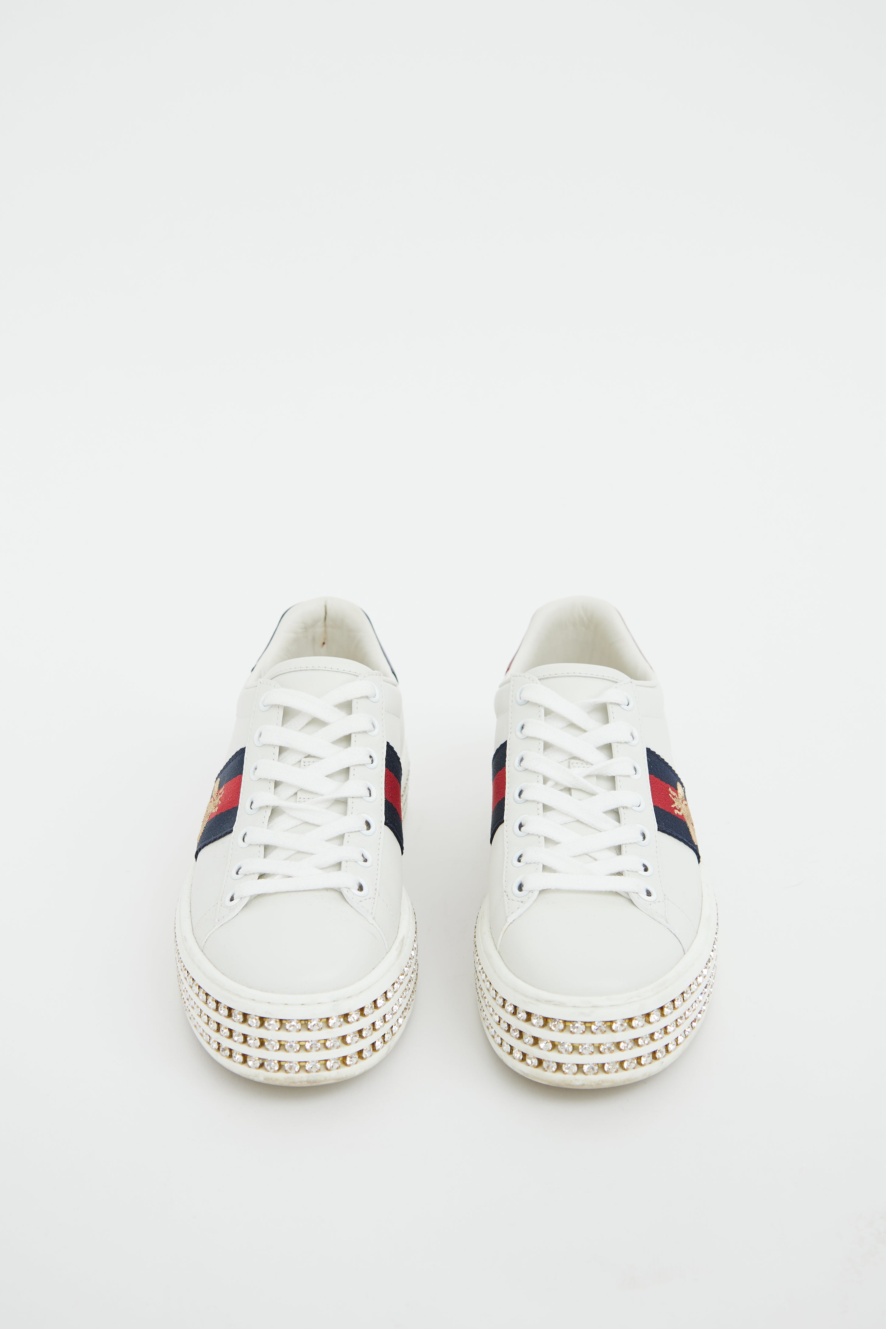 Gucci White Rhinestone Ace Sneaker