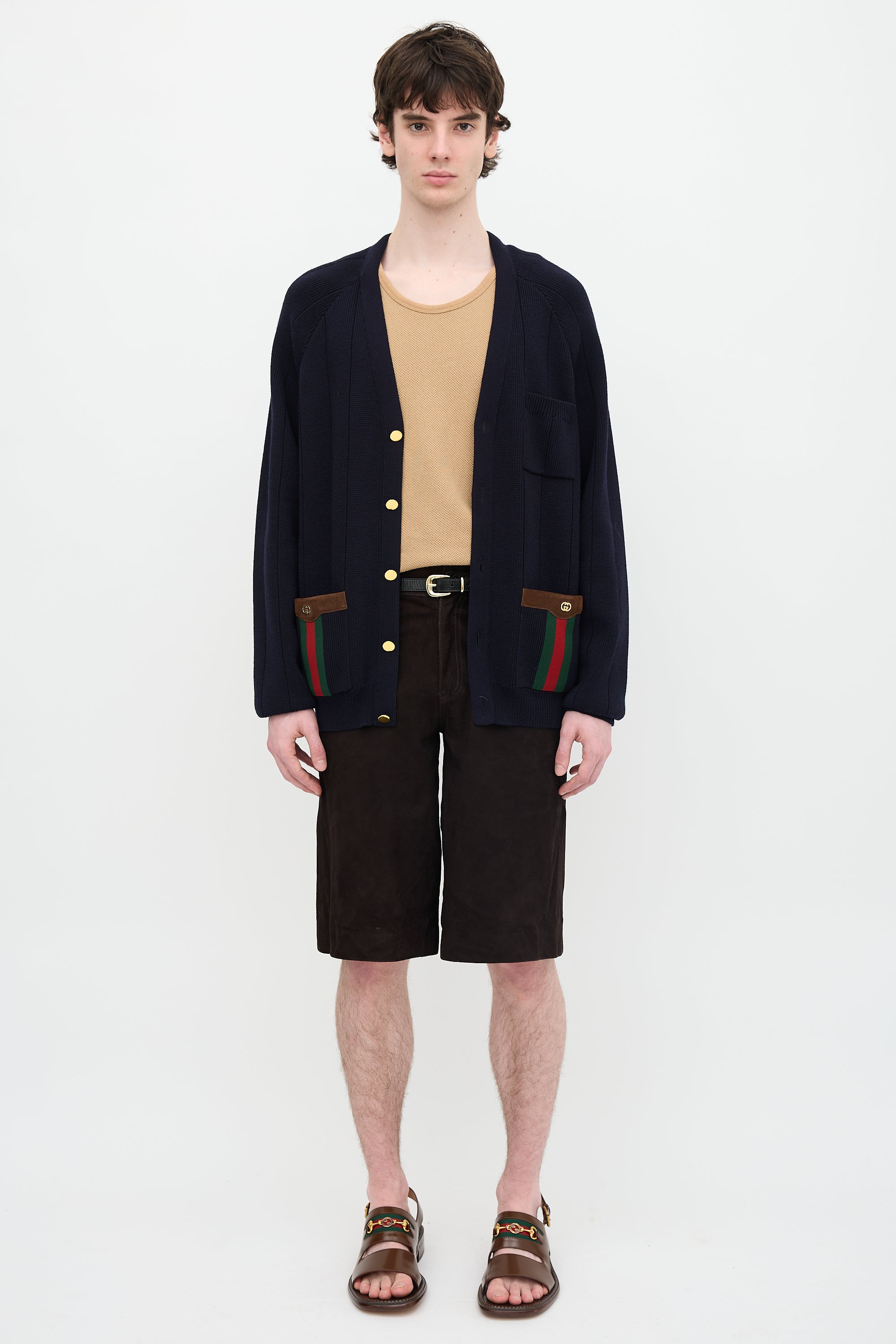 Gucci Wool Knit Web Trimmed Cardigan
