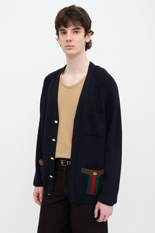 Gucci Wool Knit Web Trimmed Cardigan