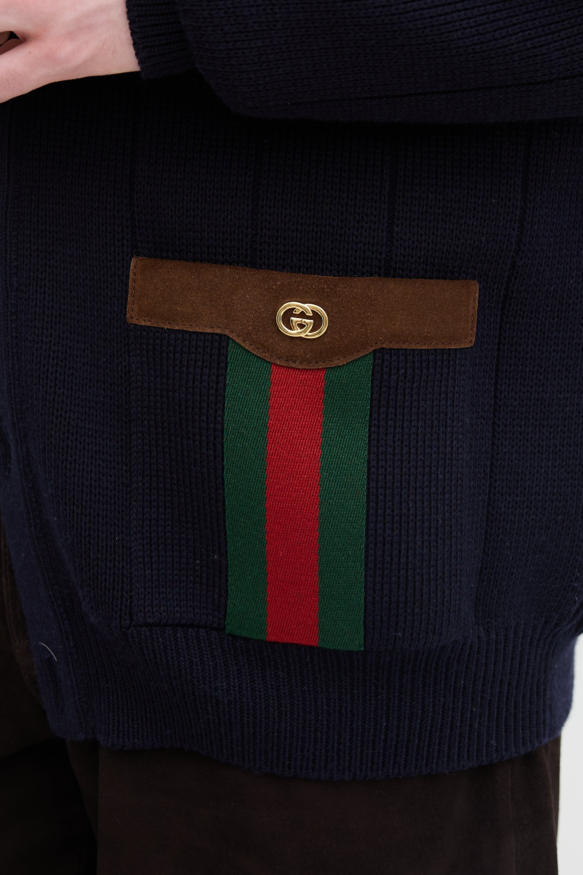 Gucci Wool Knit Web Trimmed Cardigan