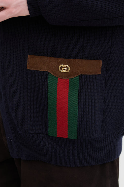 Gucci Wool Knit Web Trimmed Cardigan