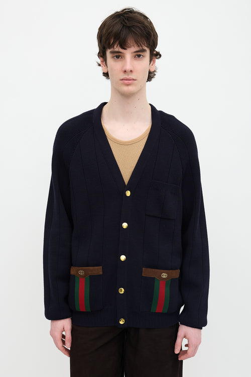 Gucci Wool Knit Web Trimmed Cardigan