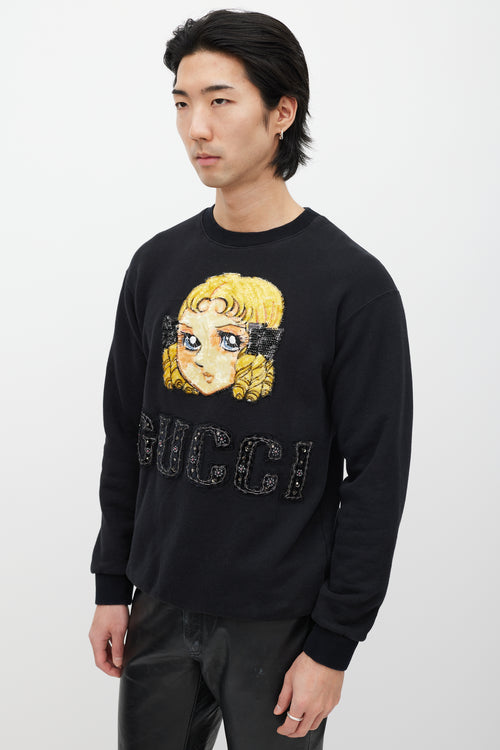 Gucci X Chikae Ide Manga Black & Multicolour Embroidered Sweatshirt