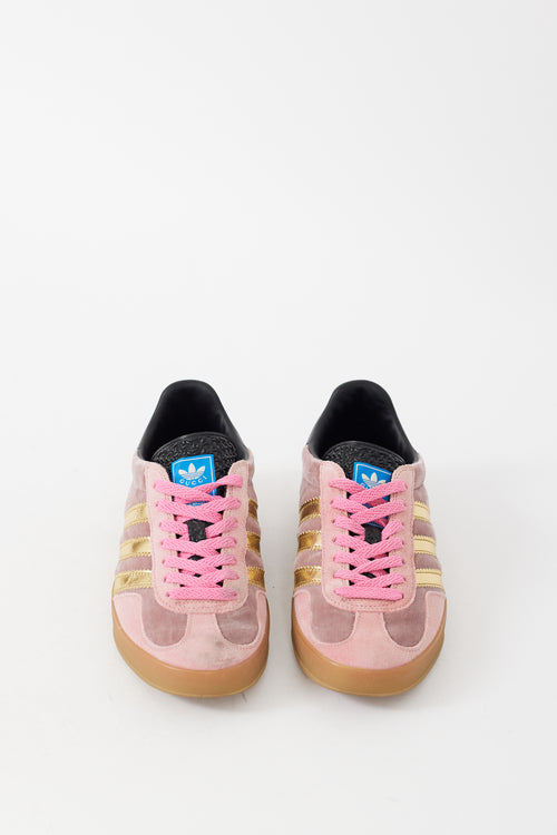 Gucci X Adidas Pink & Multicolour Velvet & Suede Gazelle Sneaker