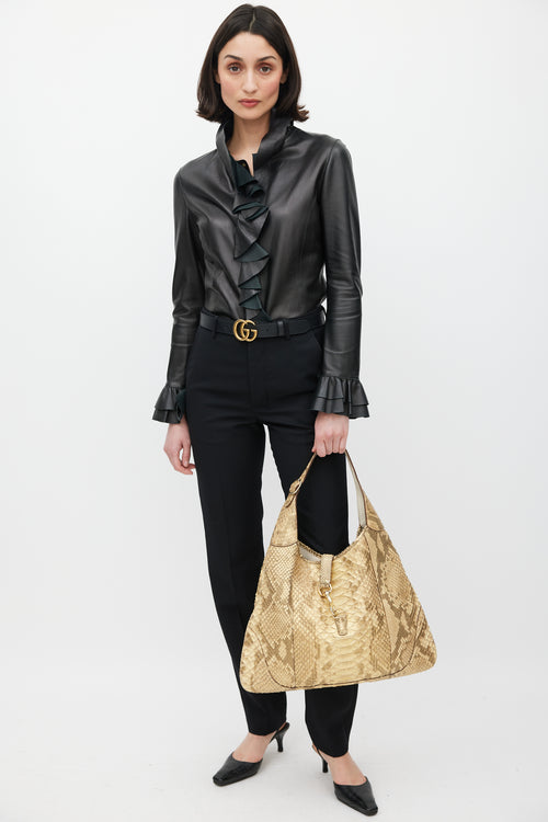 Gucci Brown & Gold Leather Jackie O Bouvier Large Bag
