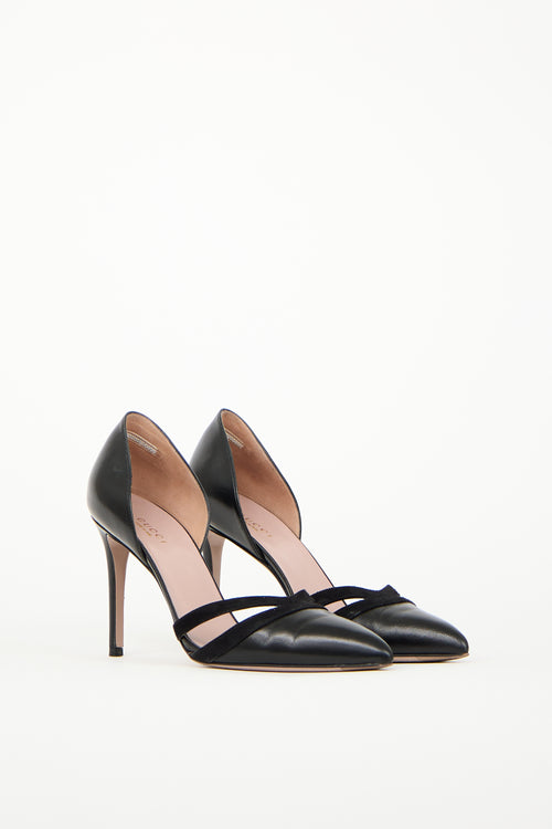 Gucci Black Suede & Leather Pointed Toe Heel