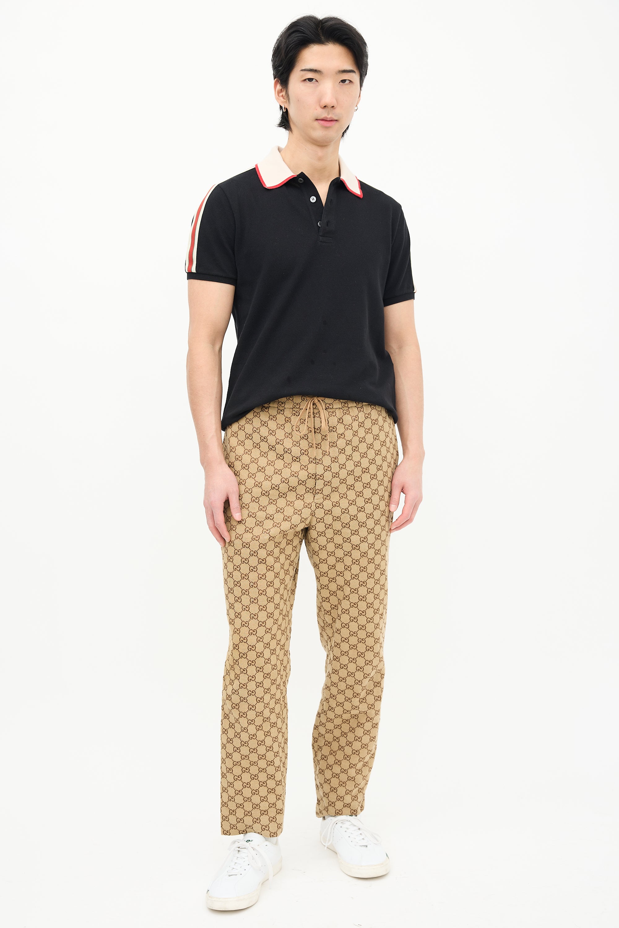Gucci Black & Cream Web Logo Trim Polo