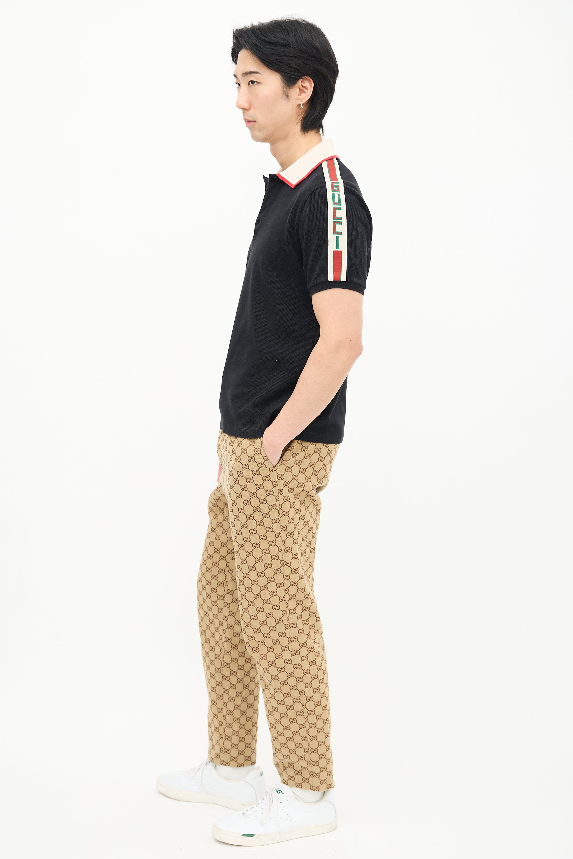 Gucci Black & Cream Web Logo Trim Polo
