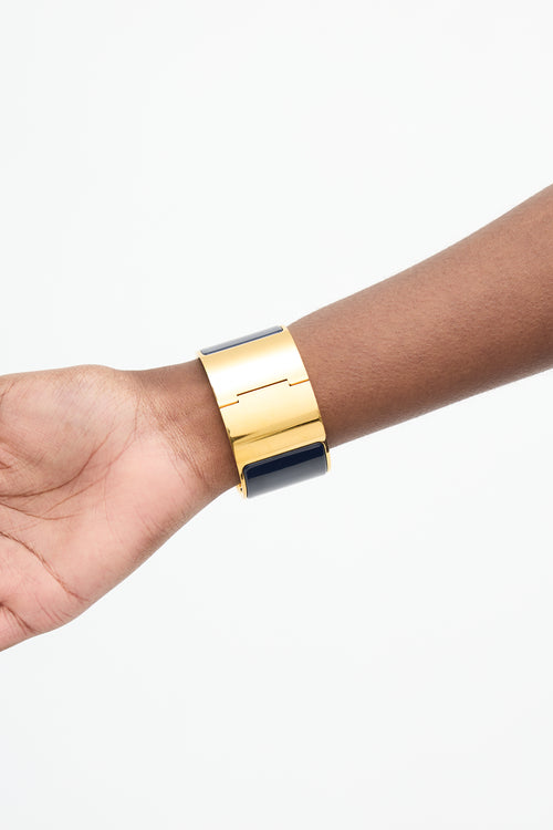 Hermès Navy & Gold Plated Extra Wide Clic Clac H Bracelet