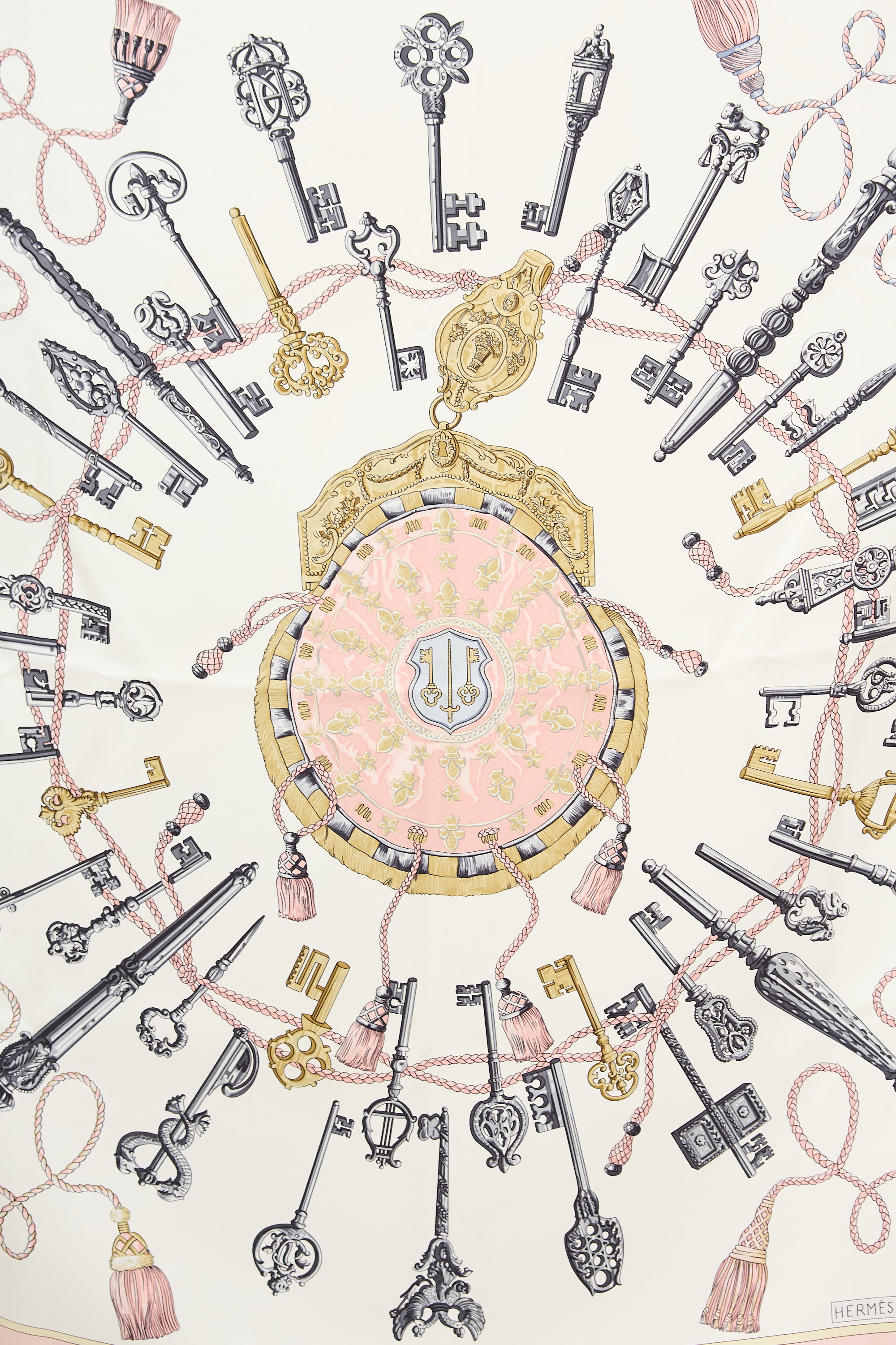 Hermès Pink & Multi Silk Les Cles 90 Scarf