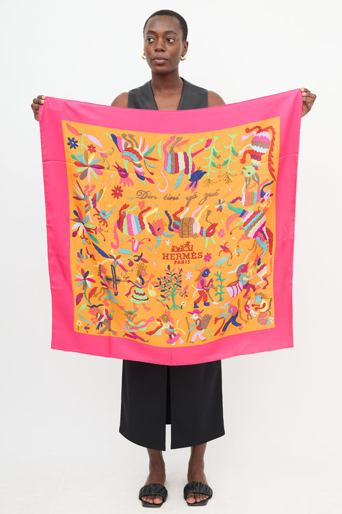 Hermès 2013 Orange & Pink Silk Din Tini Yä Zuë 90 Scarf