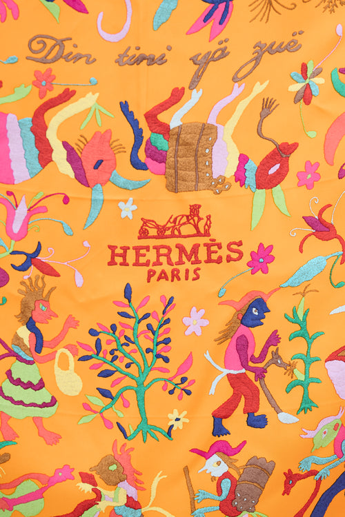 Hermès 2012 Orange & Pink Silk Din Tini Yä Zuë 90 Scarf