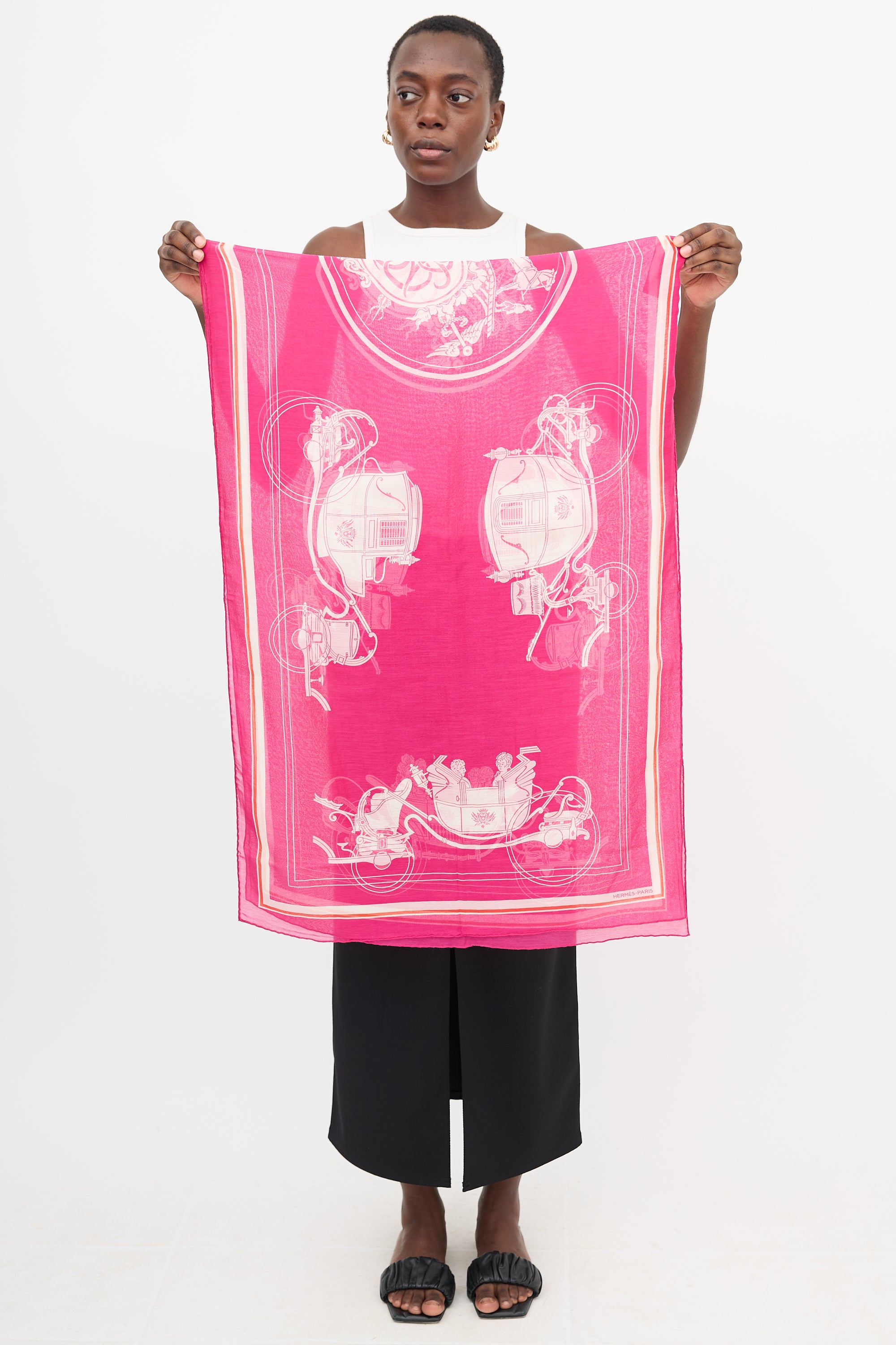 Hermès Pink & Orange Cotton Ex Libris Scarf