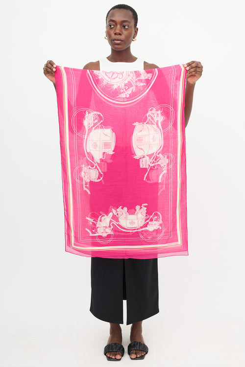 Hermès Pink & Orange Cotton Ex Libris Scarf