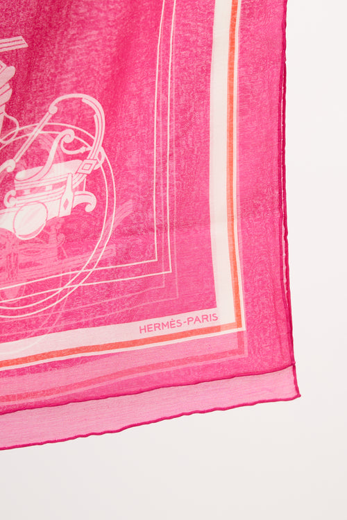 Hermès Pink & Orange Cotton Ex Libris Scarf