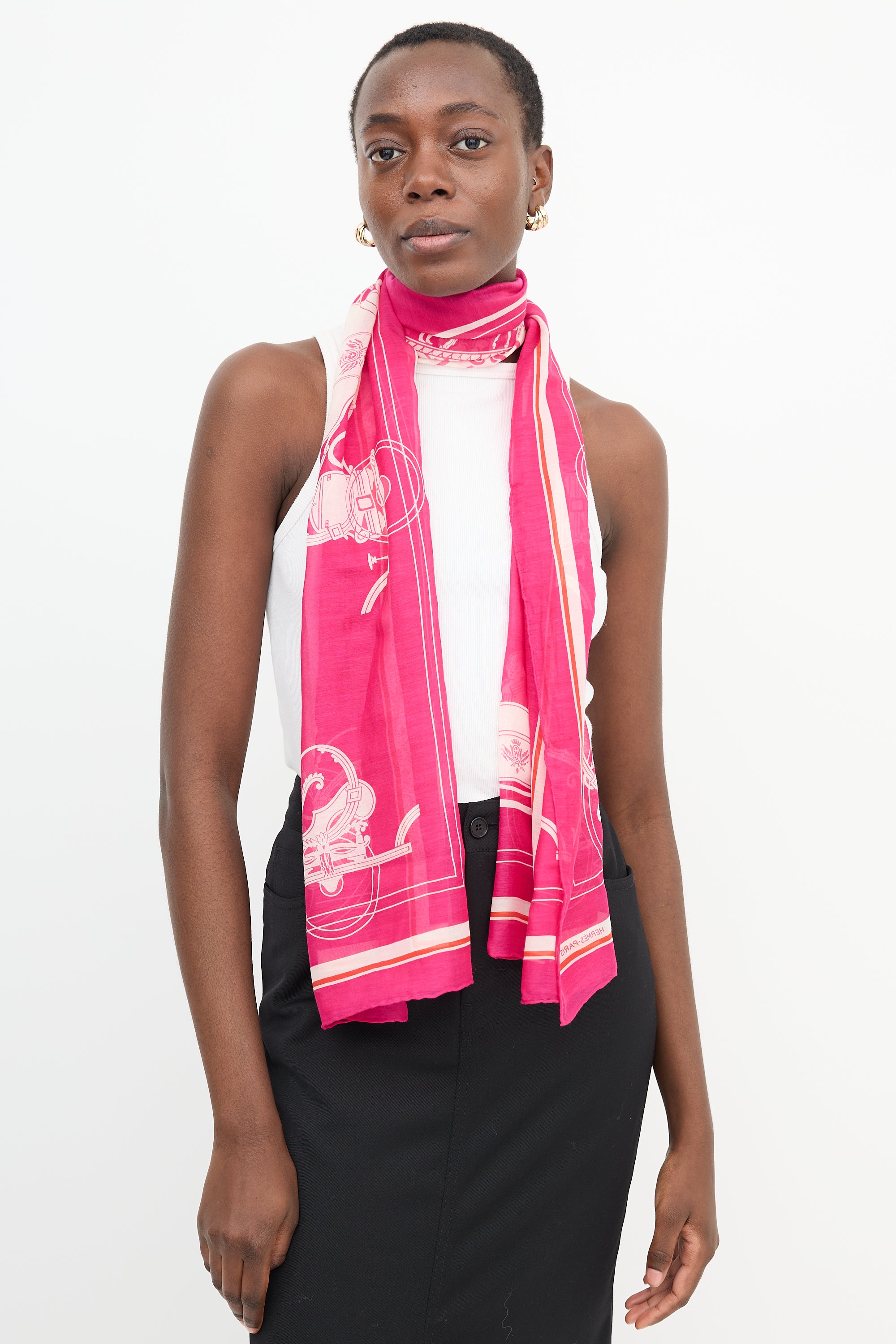 Hermès Pink & Orange Cotton Ex Libris Scarf