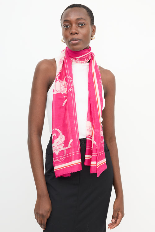 Hermès Pink & Orange Cotton Ex Libris Scarf