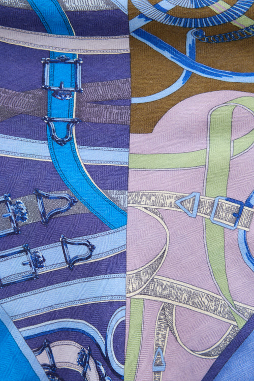 Hermès Blue Cashmere Cavald'or Losange Scarf
